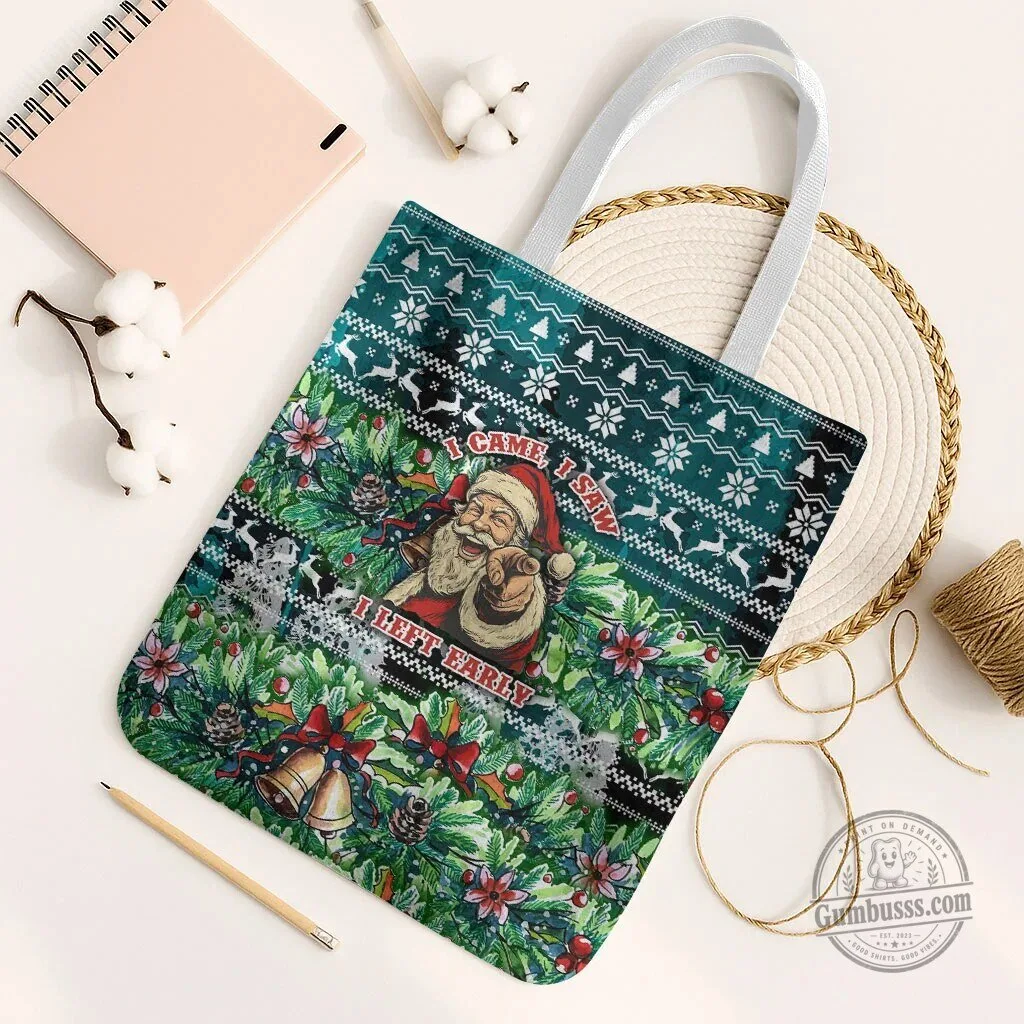 Funny Santa Claus Christmas I Came I Saw I Left Early Holiday Tote Bag 9 Funny Santa Claus Christmas I Came I Saw I Left Early Holiday Tote Bag