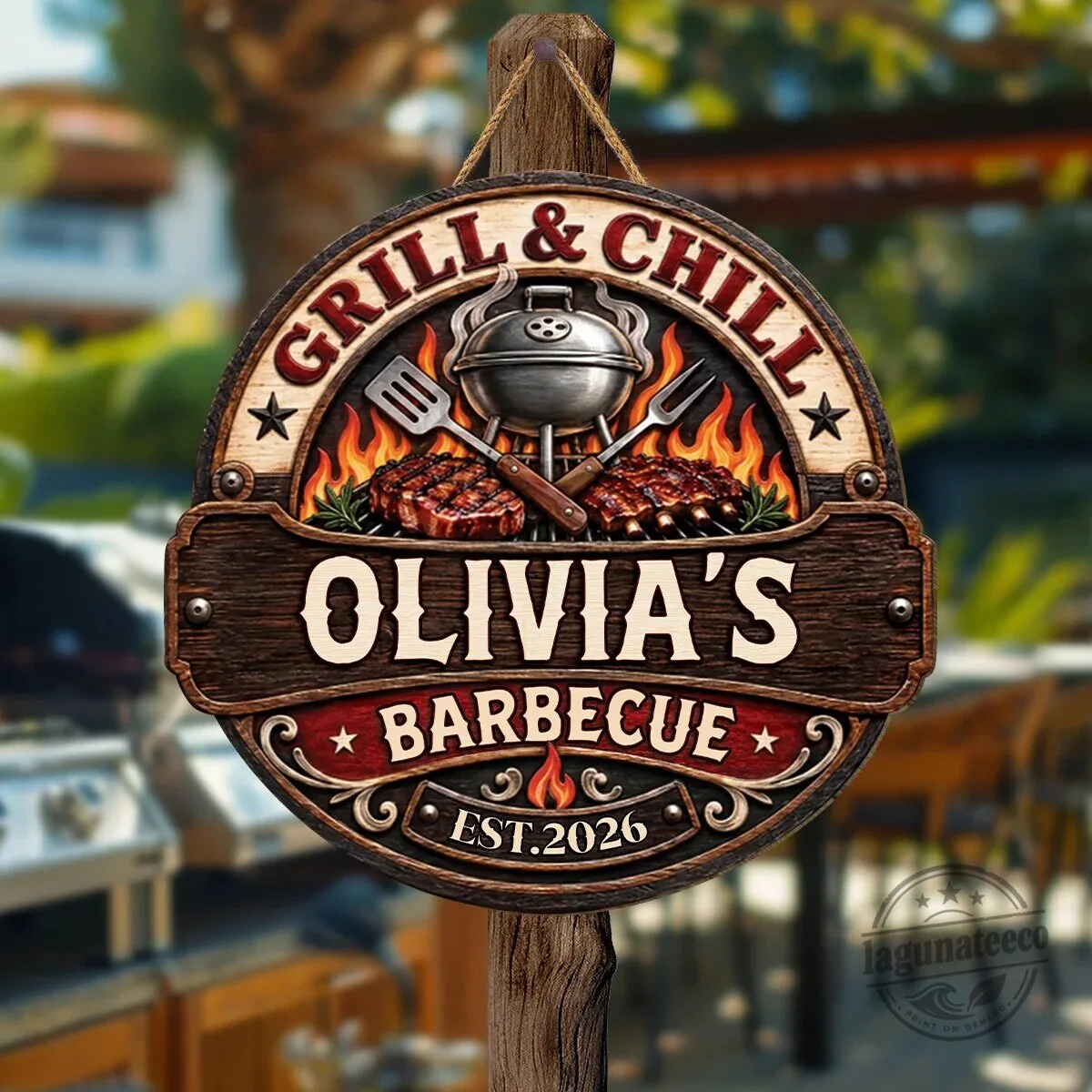 Personalized Grill & Chill Barbecue Wood Sign for Outdoor Kitchen Decor 5 Personalized Grill & Chill Barbecue Wood Sign for Outdoor Kitchen Decor