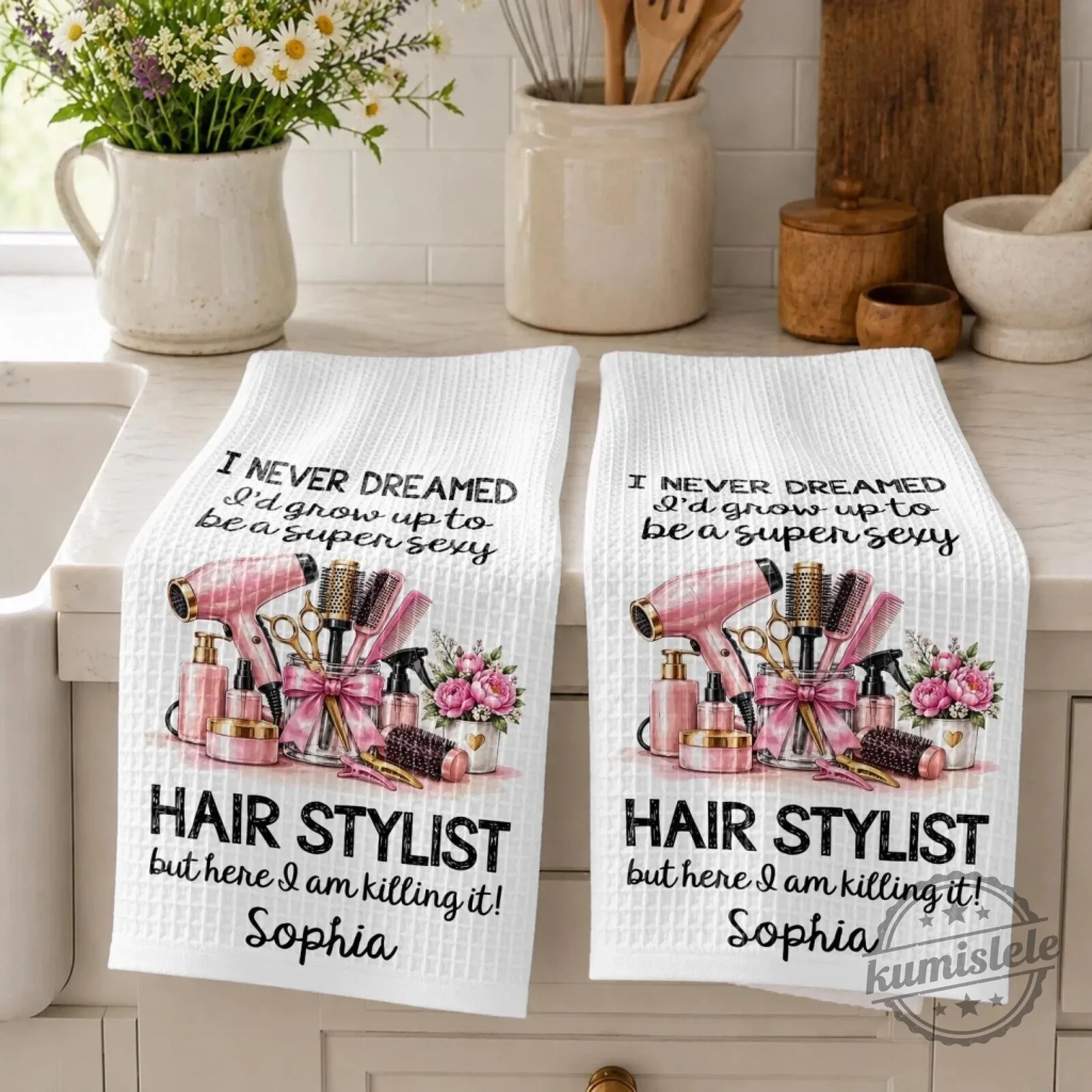 Personalized Hair Stylist Kitchen Towel for Women, Funny Hairdresser Gift 16 Personalized Hair Stylist Kitchen Towel for Women, Funny Hairdresser Gift