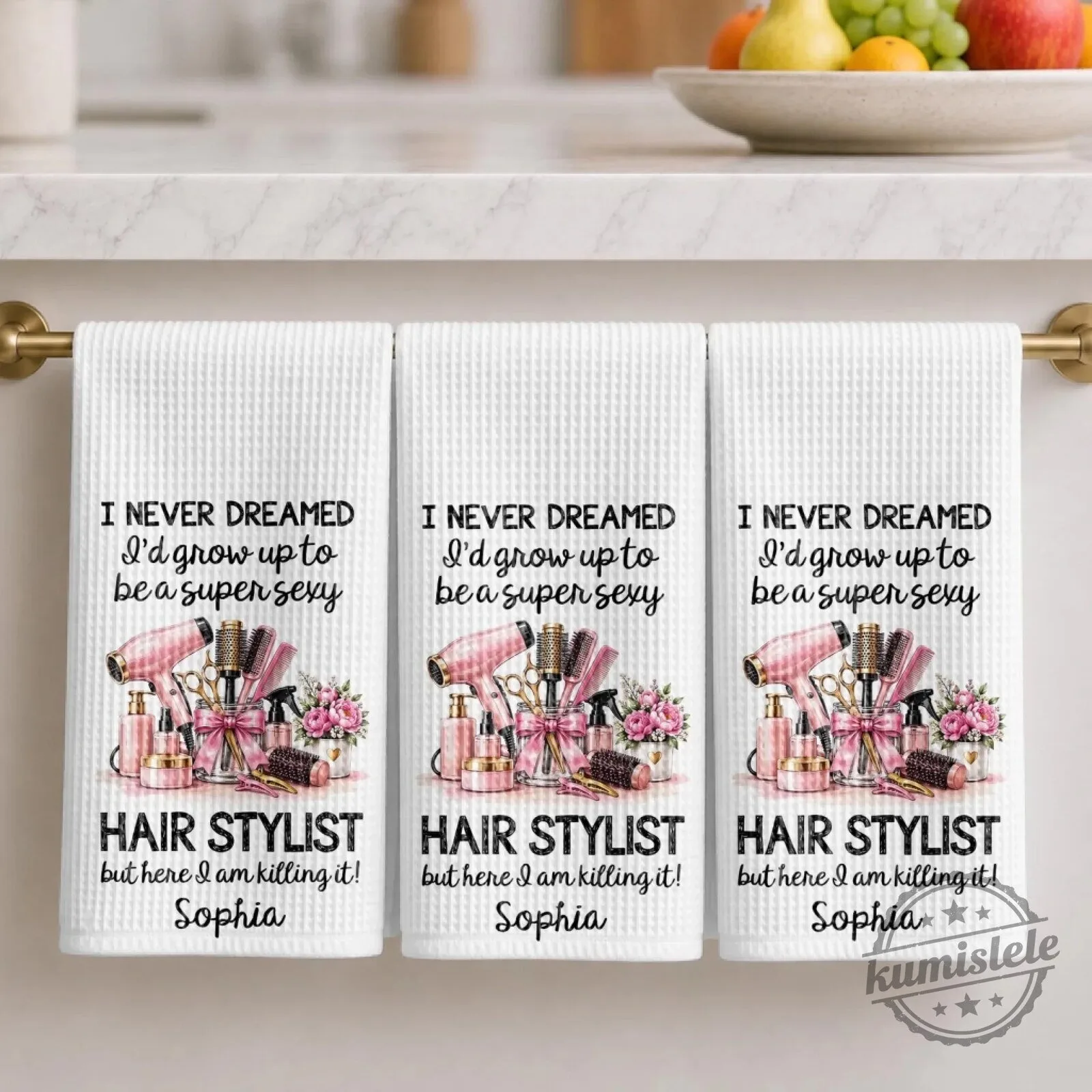 Personalized Hair Stylist Kitchen Towel for Women, Funny Hairdresser Gift 17 Personalized Hair Stylist Kitchen Towel for Women, Funny Hairdresser Gift