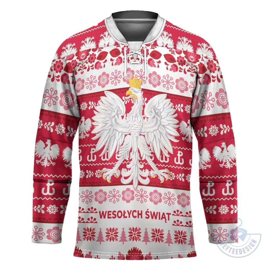 Poland Merry Christmas Folk Art White Hockey Jersey