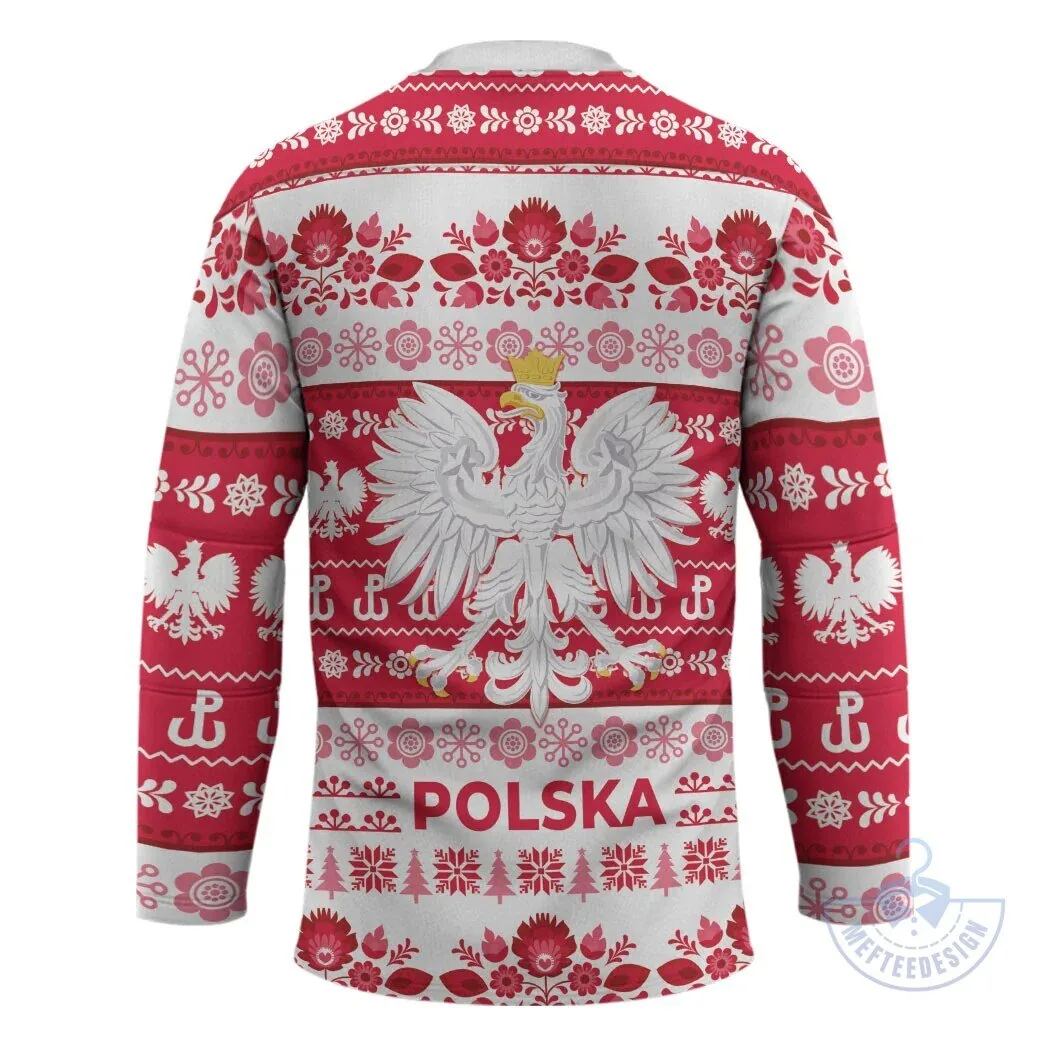 Poland Merry Christmas Folk Art White Hockey Jersey 3 Poland Merry Christmas Folk Art White Hockey Jersey