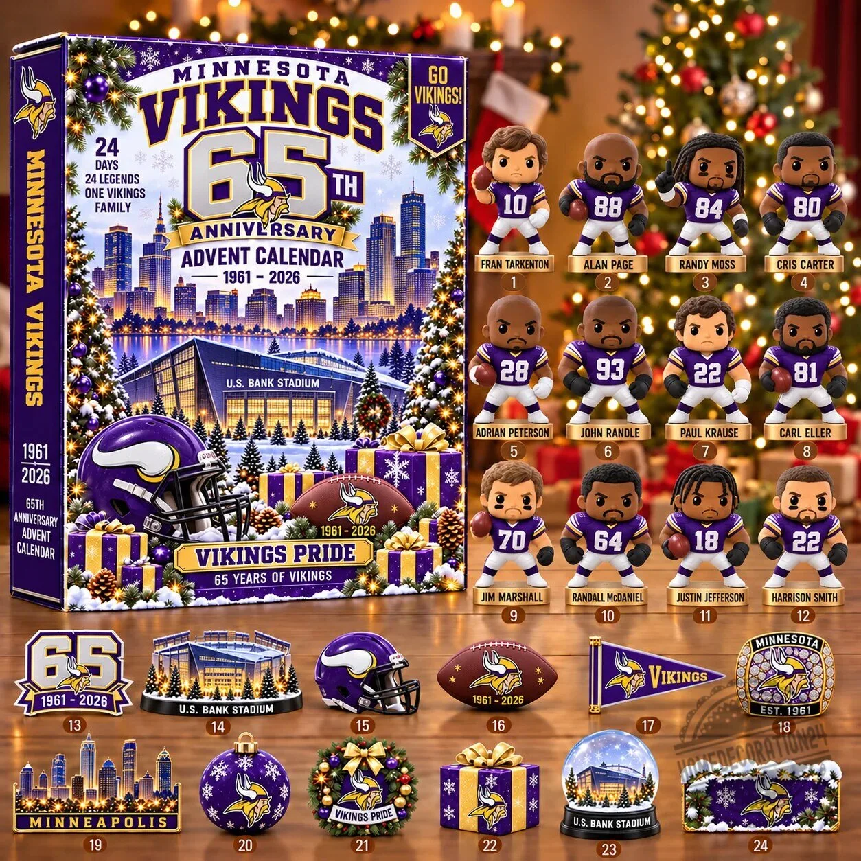 Minnesota Vikings 65th Anniversary Advent Calendar with 24 Collectible Figurines