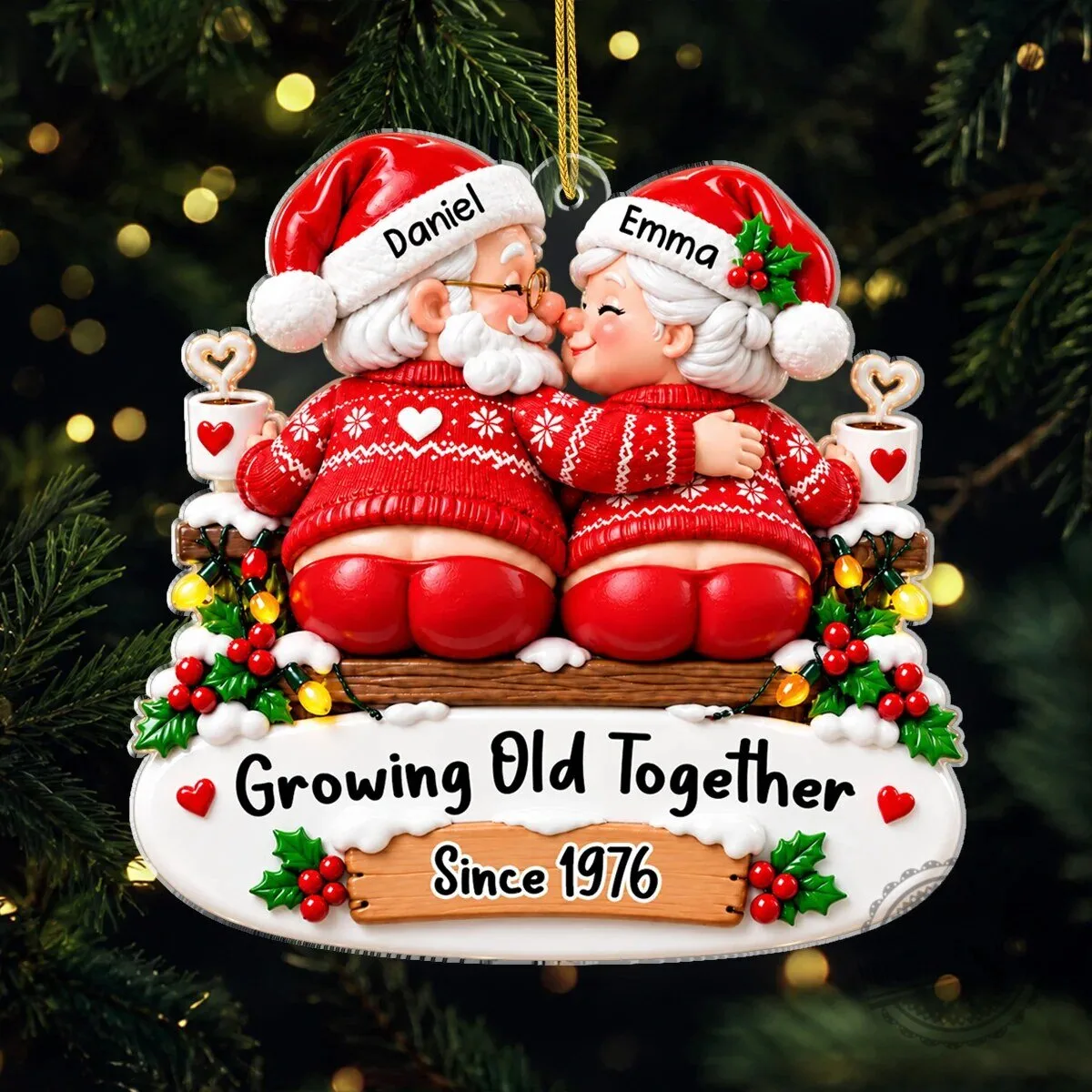 Personalized Santa Claus Couple Growing Old Together Christmas Tree Ornament