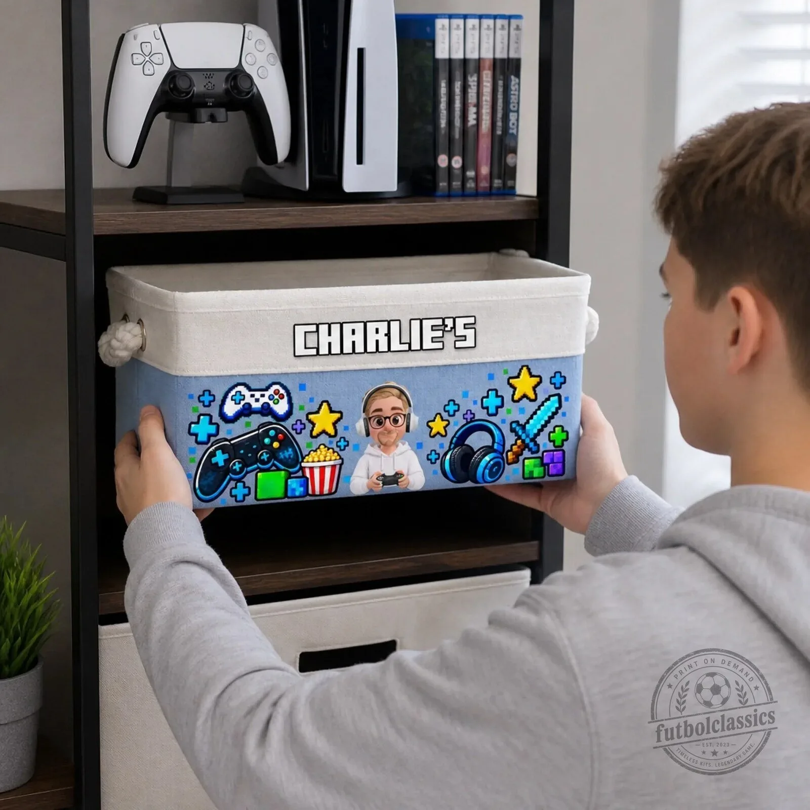Personalized Gamer Storage Basket for Kids - Custom Gaming Controller Toy Bin 8 Personalized Gamer Storage Basket for Kids - Custom Gaming Controller Toy Bin