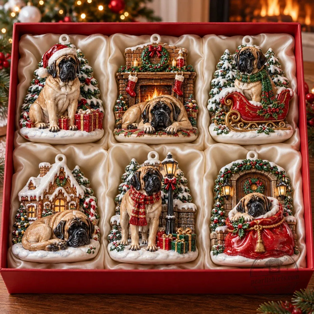 English Mastiff Dog Christmas Holiday Tree Ornament Set