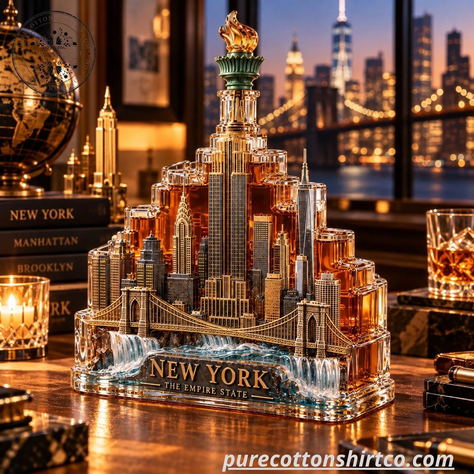 New York The Empire State Decanter - Skyline And Statue of Liberty Crystal Glass Bottle 5 New York The Empire State Decanter - Skyline And Statue of Liberty Crystal Glass Bottle
