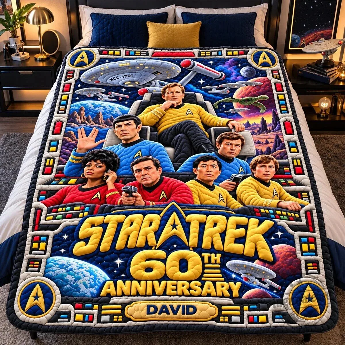 Star Trek 60th Anniversary Personalized Spaceship Crew Quilted Blanket