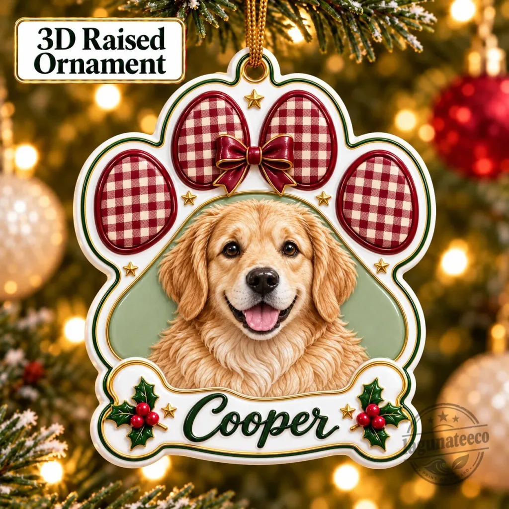 Personalized Golden Retriever Dog Paw Print Christmas Tree Ornament Personalized Golden Retriever Dog Paw Print Christmas Tree Ornament