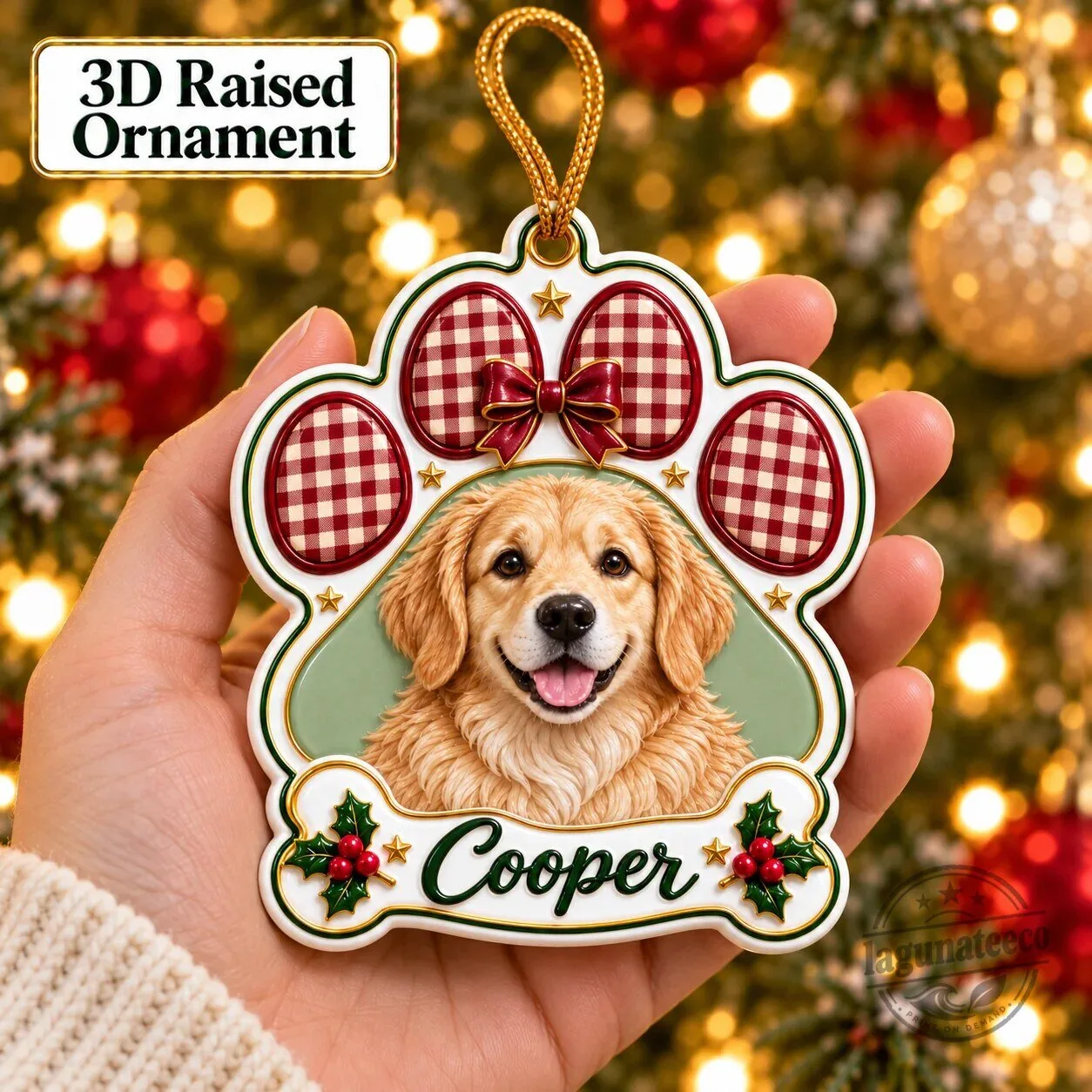 Personalized Golden Retriever Dog Paw Print Christmas Tree Ornament 4 Personalized Golden Retriever Dog Paw Print Christmas Tree Ornament