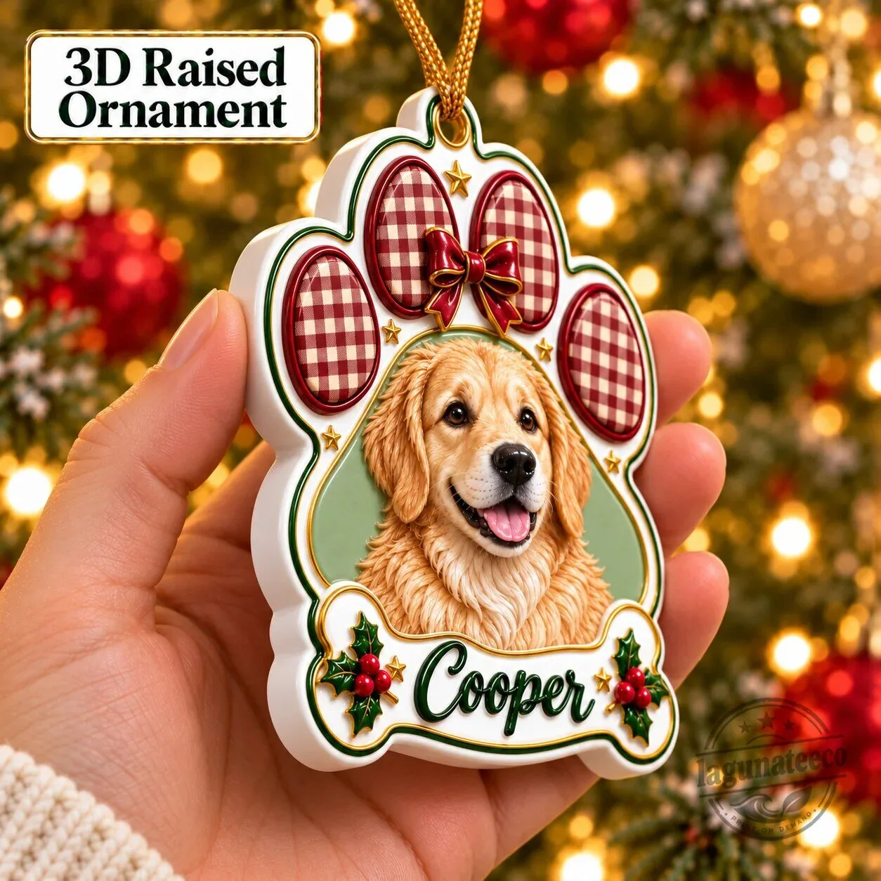 Personalized Golden Retriever Dog Paw Print Christmas Tree Ornament 5 Personalized Golden Retriever Dog Paw Print Christmas Tree Ornament