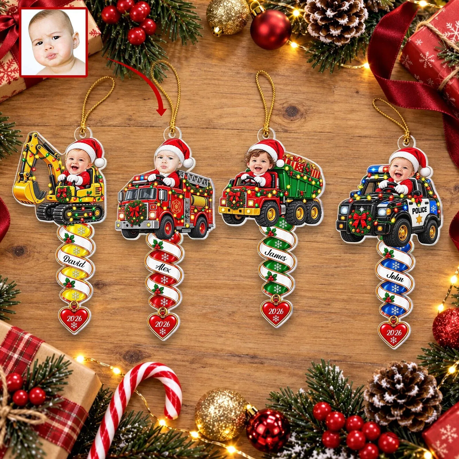 Personalized Kids Christmas Truck Spiral Acrylic Ornament with Custom Photo 8 Personalized Kids Christmas Truck Spiral Acrylic Ornament with Custom Photo