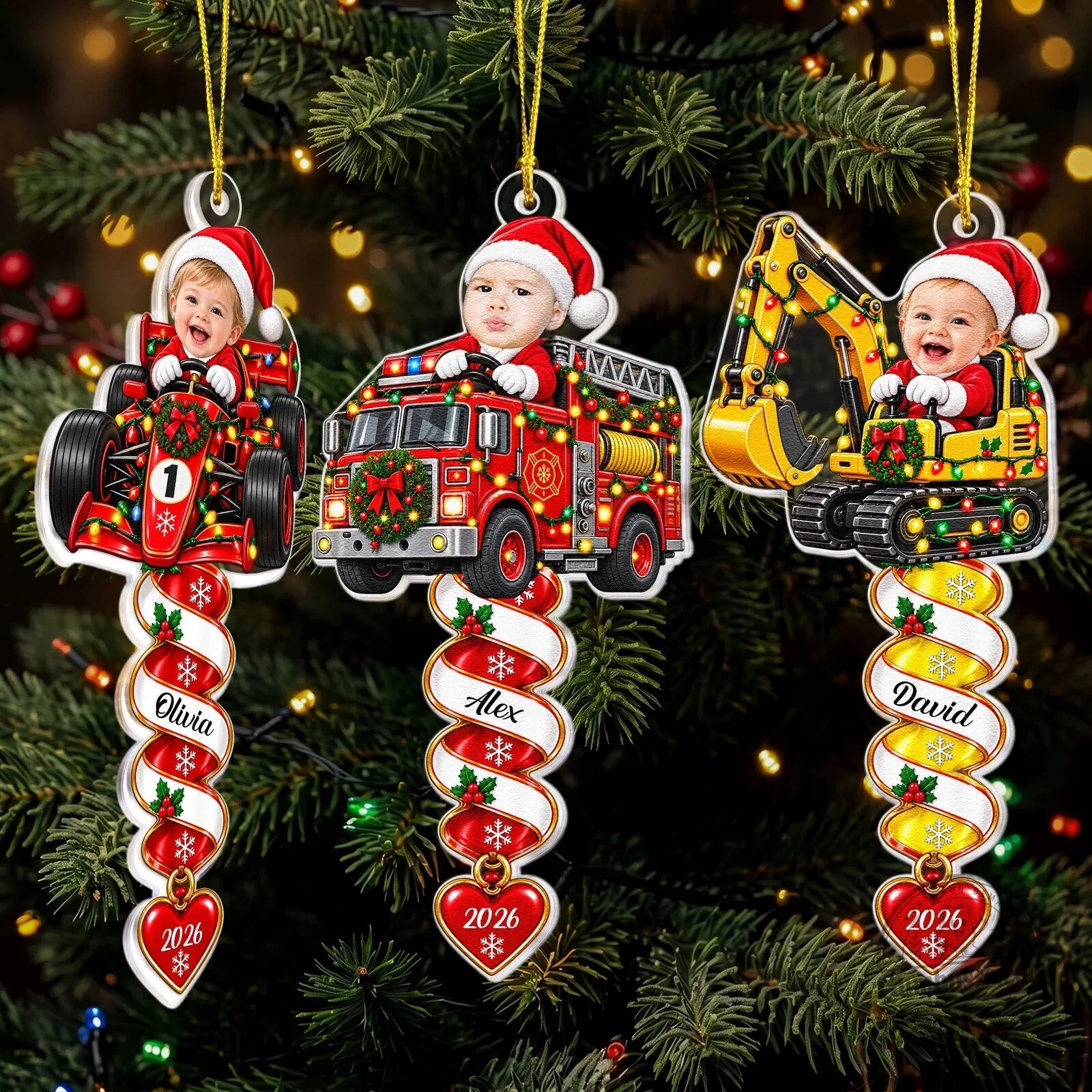 Personalized Kids Christmas Truck Spiral Acrylic Ornament with Custom Photo 9 Personalized Kids Christmas Truck Spiral Acrylic Ornament with Custom Photo
