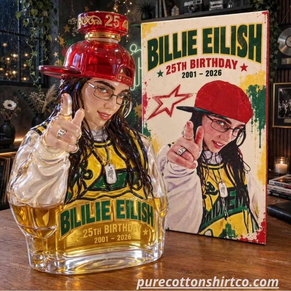 Billie Eilish 25th Birthday Decanter - Custom Crystal Glass Whiskey Bottle Gift Billie Eilish 25th Birthday Decanter - Custom Crystal Glass Whiskey Bottle Gift