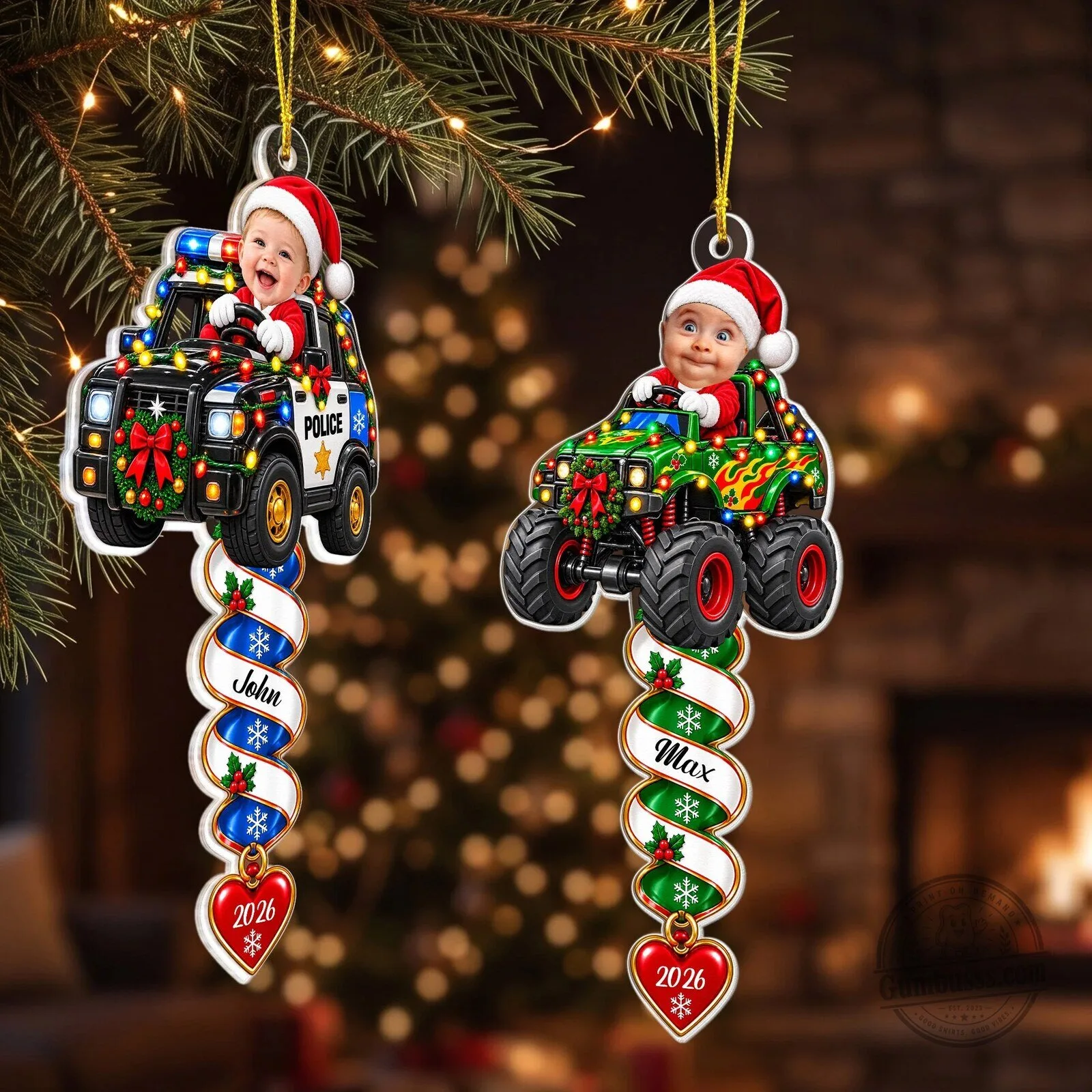 Personalized Kids Christmas Truck Spiral Acrylic Ornament with Custom Photo 10 Personalized Kids Christmas Truck Spiral Acrylic Ornament with Custom Photo