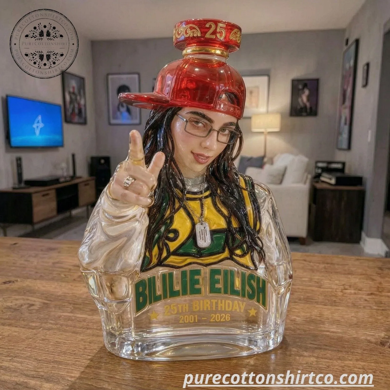 Billie Eilish 25th Birthday Decanter - Custom Crystal Glass Whiskey Bottle Gift 6 Billie Eilish 25th Birthday Decanter - Custom Crystal Glass Whiskey Bottle Gift