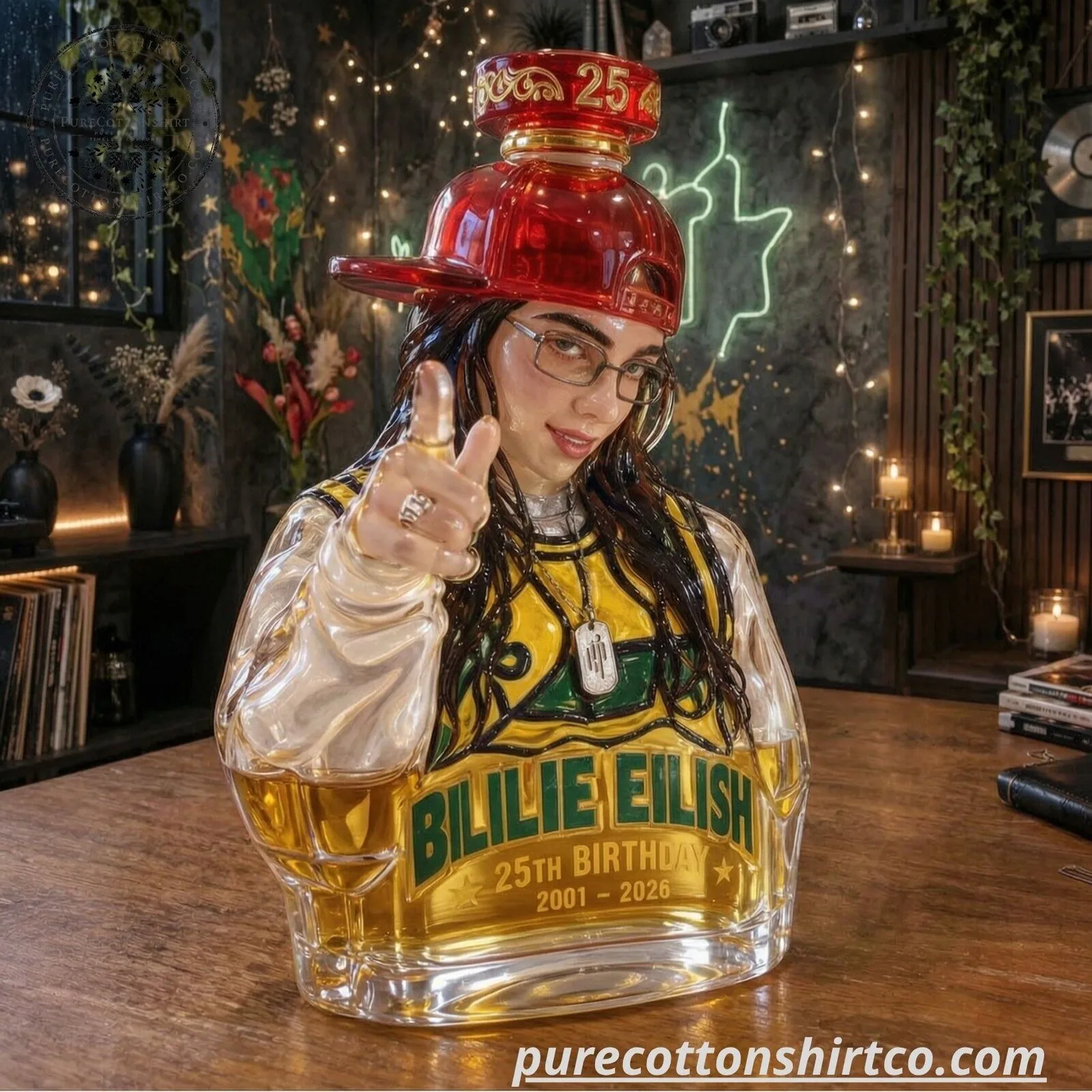 Billie Eilish 25th Birthday Decanter - Custom Crystal Glass Whiskey Bottle Gift 7 Billie Eilish 25th Birthday Decanter - Custom Crystal Glass Whiskey Bottle Gift