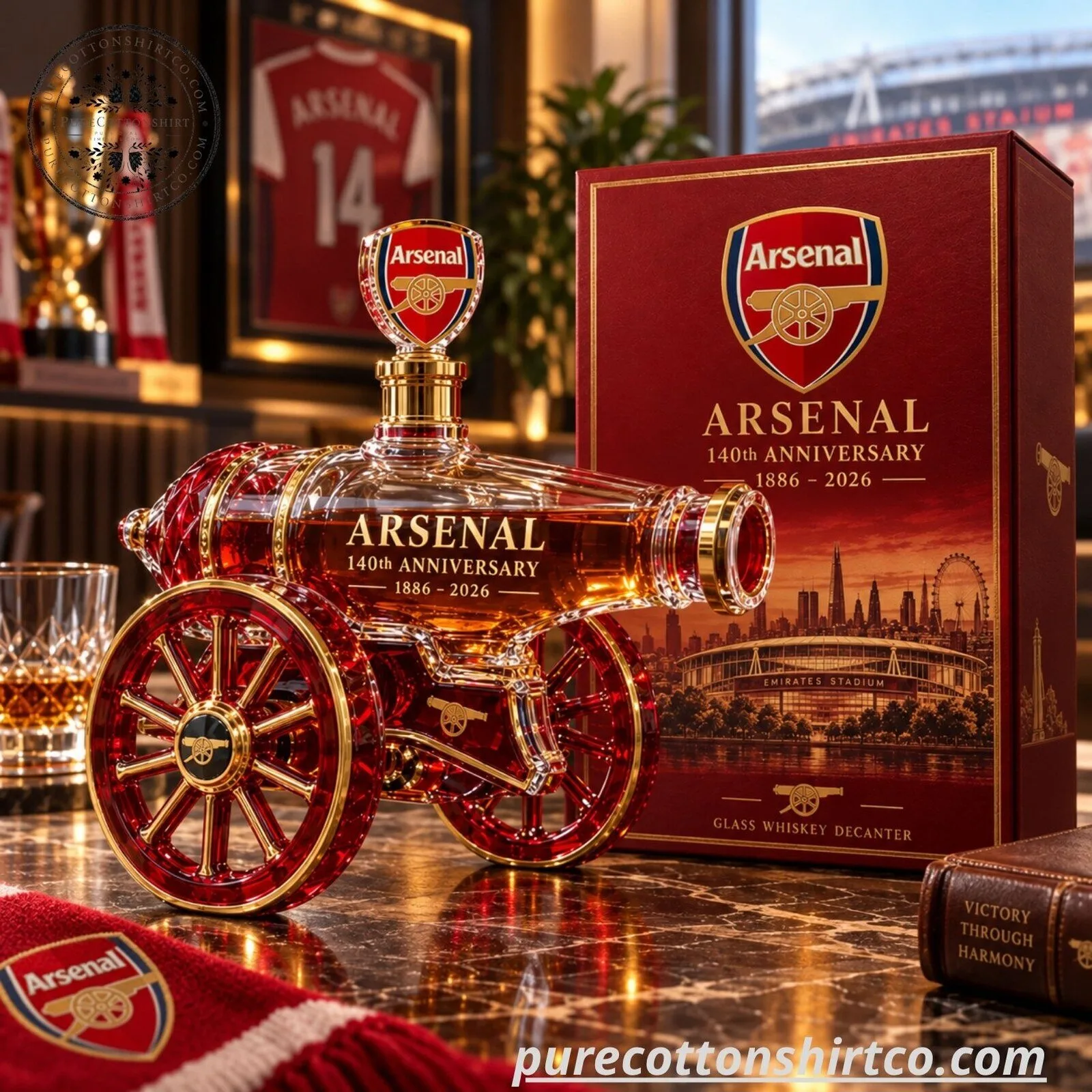 Arsenal F.C. 140th Anniversary Crystal Decanter - Gunners Fan Gift Set