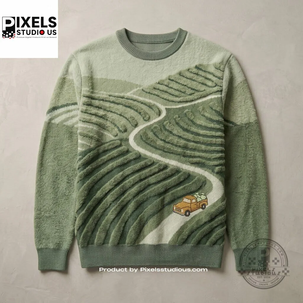Green Tea Garden Landscape Knit Sweater 5 Green Tea Garden Landscape Knit Sweater 3D shirt or sports jersey with all-over print design