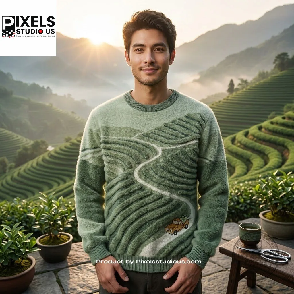 Green Tea Garden Landscape Knit Sweater 6 Green Tea Garden Landscape Knit Sweater 3D shirt or sports jersey with all-over print design