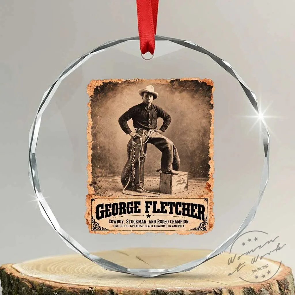 George Fletcher Black Cowboy Rodeo Champion Vintage Crystal Glass Ornament