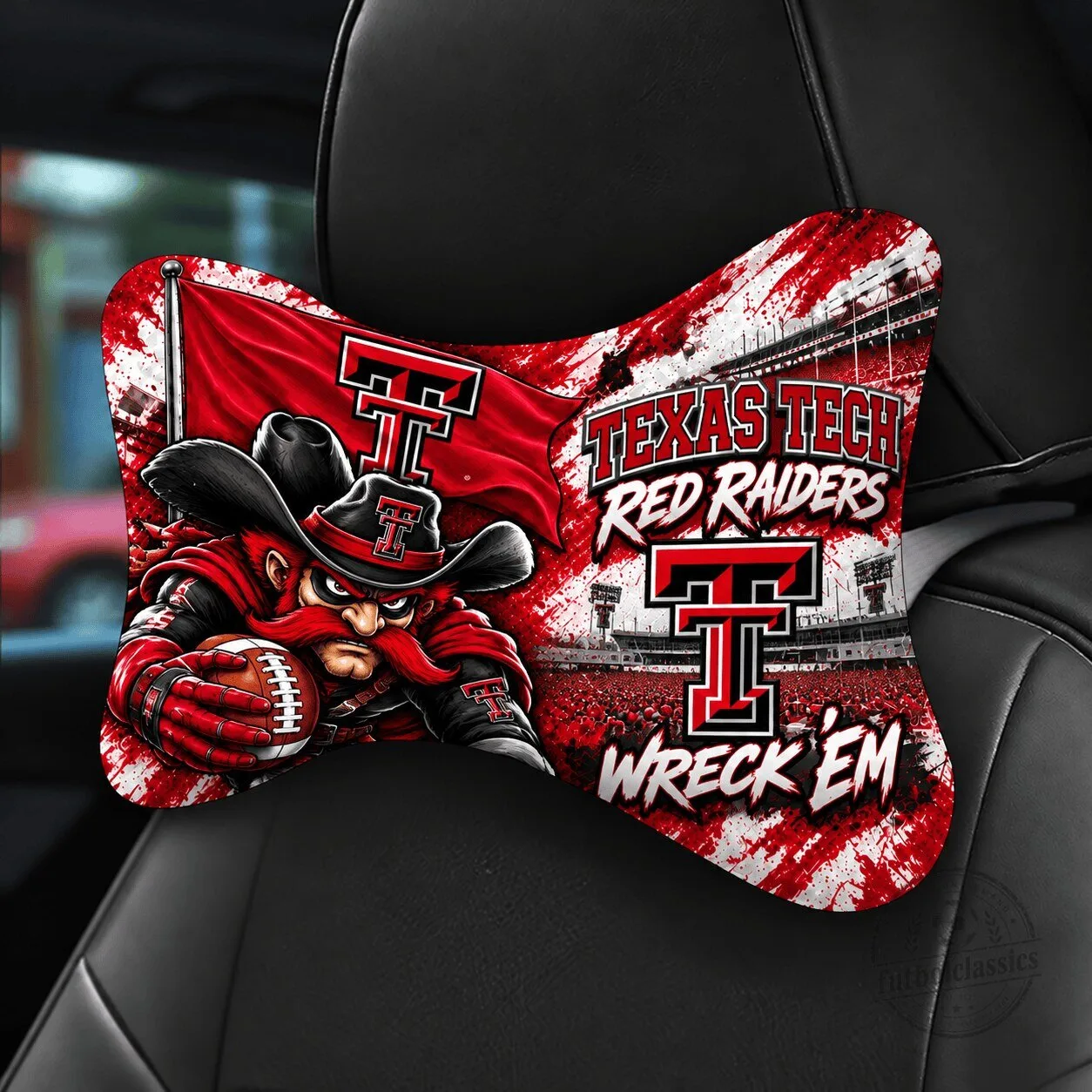 Texas Tech Red Raiders Wreck 'Em Mascot Car Seat Headrest Neck Pillow