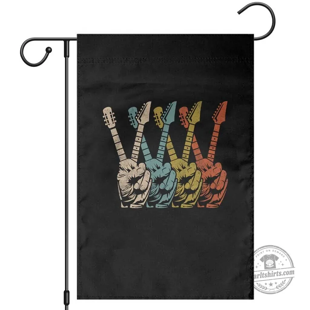 Retro Guitar Peace Sign Hand Garden Flag for Guitarist Musician Gift