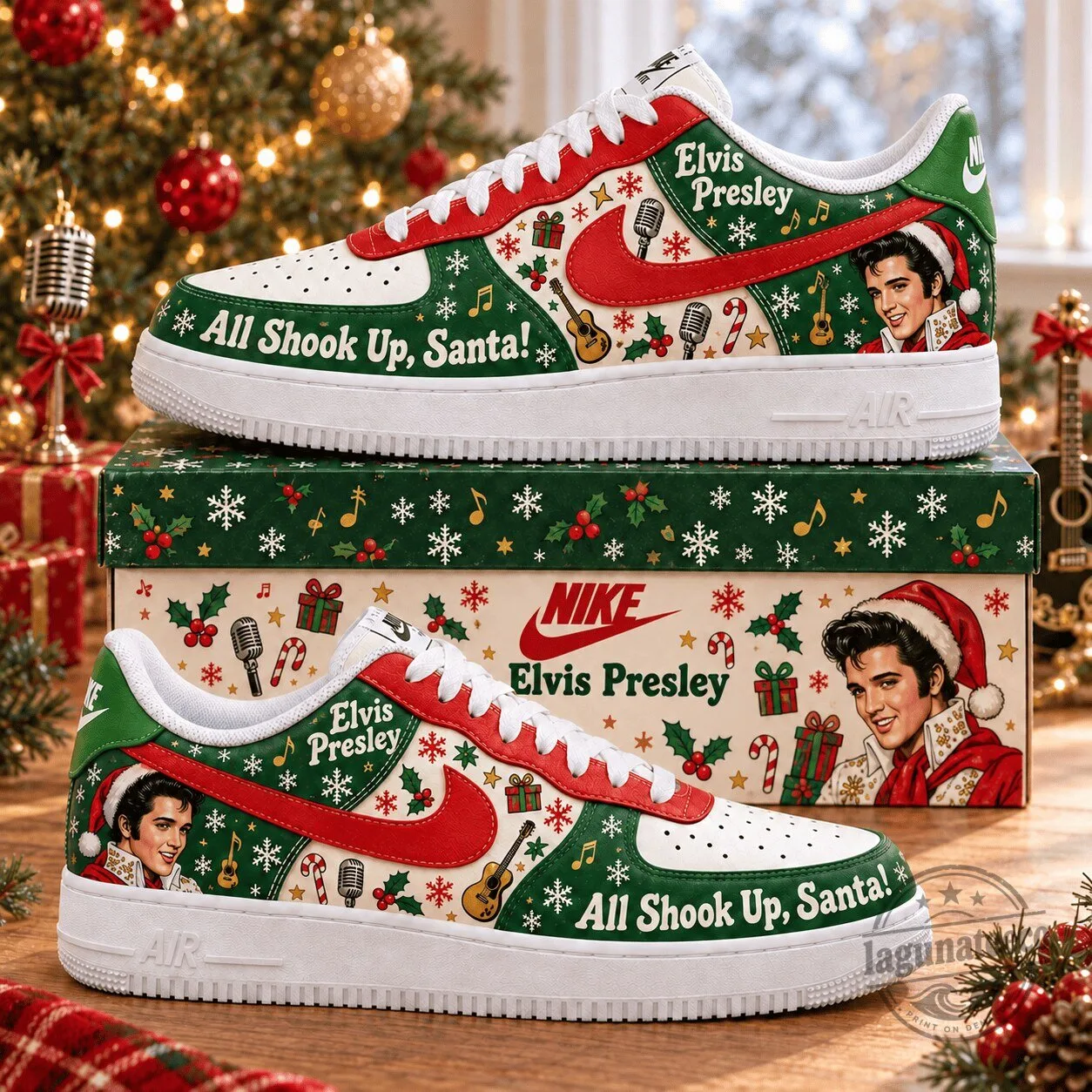 Elvis Presley All Shook Up Santa Christmas Low-Top Sneakers