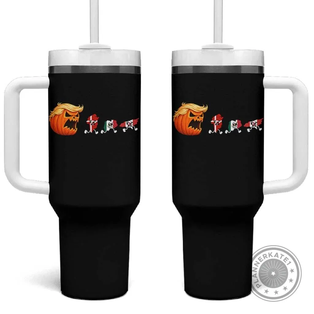 Funny Donald Trump Pumpkin Chasing Mexico Canada Flags Tumbler 1 Funny Donald Trump Pumpkin Chasing Mexico Canada Flags Tumbler