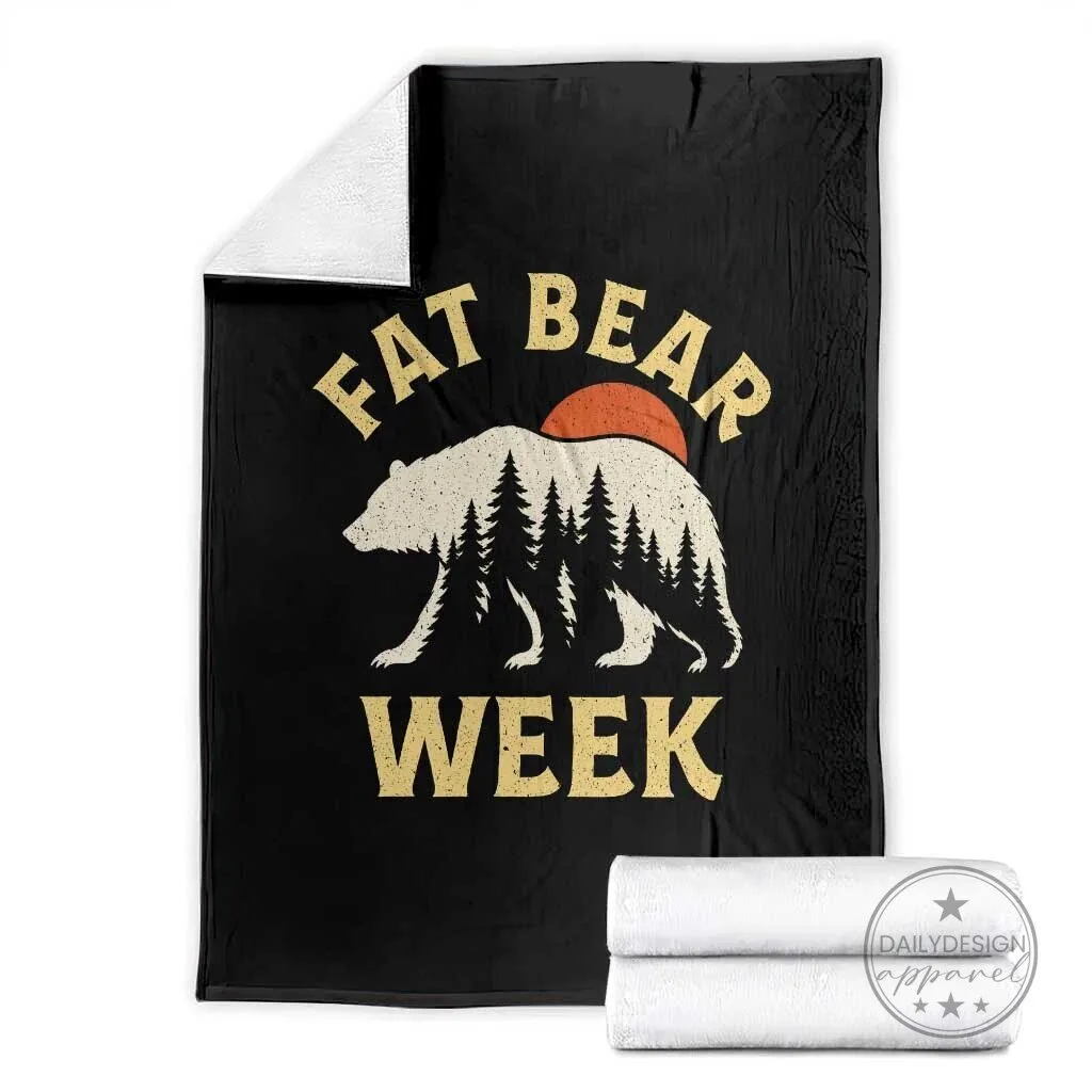 Fat Bear Week Vintage Sunset Forest Graphic Throw Blanket Alaska Wildlife Nature
