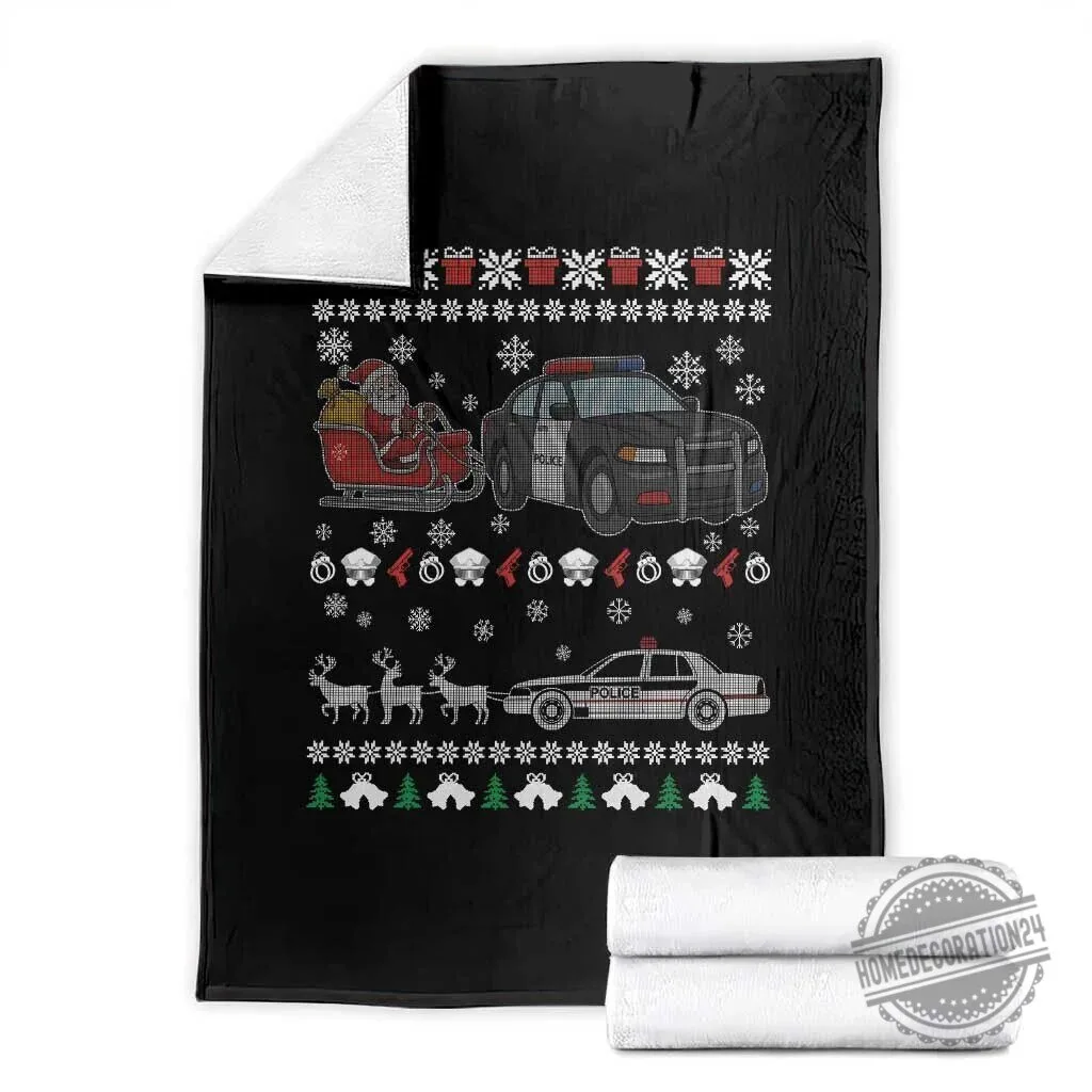 Funny Police Car Santa Reindeer Christmas Throw Blanket Law Enforcement Gift