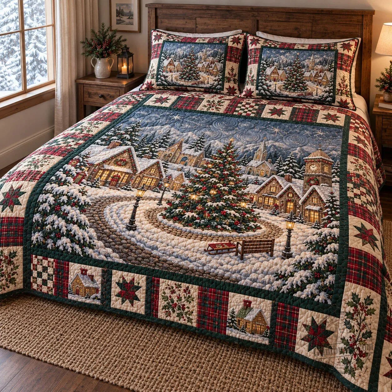 Christmas Village Winter Wonderland Holiday Quilted Bedding Set 5 Christmas Village Winter Wonderland Holiday Quilted Bedding Set