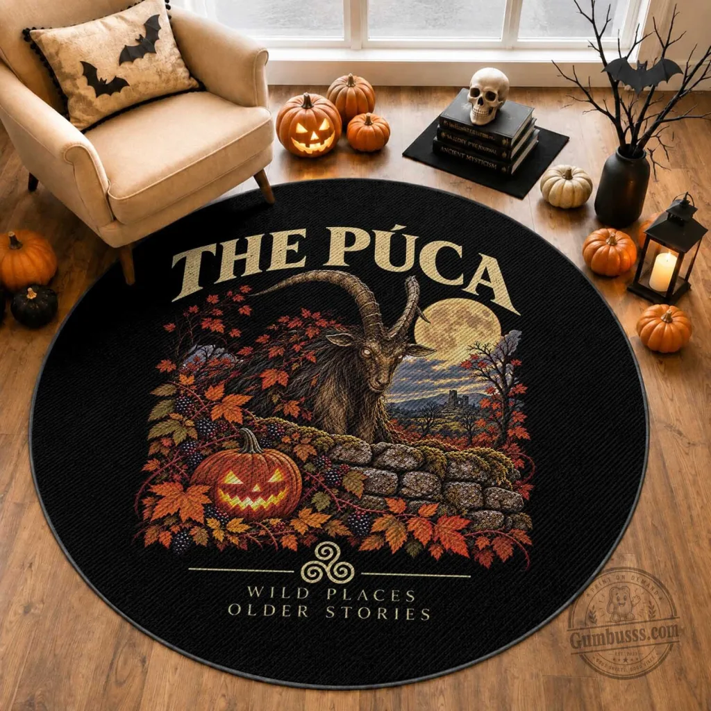 The Puca Irish Mythological Creature Round Rug Celtic Folklore Halloween Decor The Puca Irish Mythological Creature Round Rug Celtic Folklore Halloween Decor