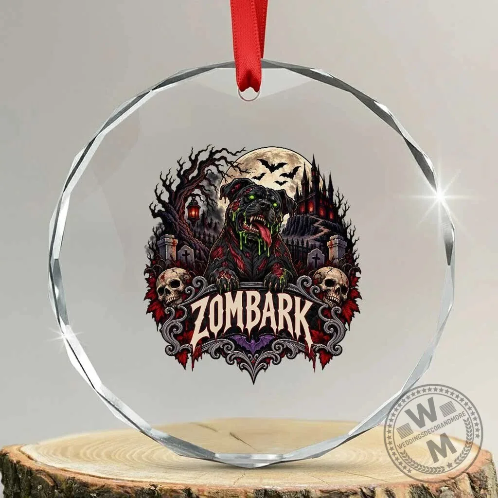Halloween Zombark Pitbull Zombie Crystal Glass Ornament