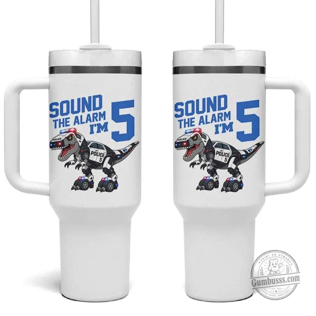 Dinosaur Police Patrol 5th Birthday Tumbler With Handle 1 Dinosaur Police Patrol 5th Birthday Tumbler With Handle