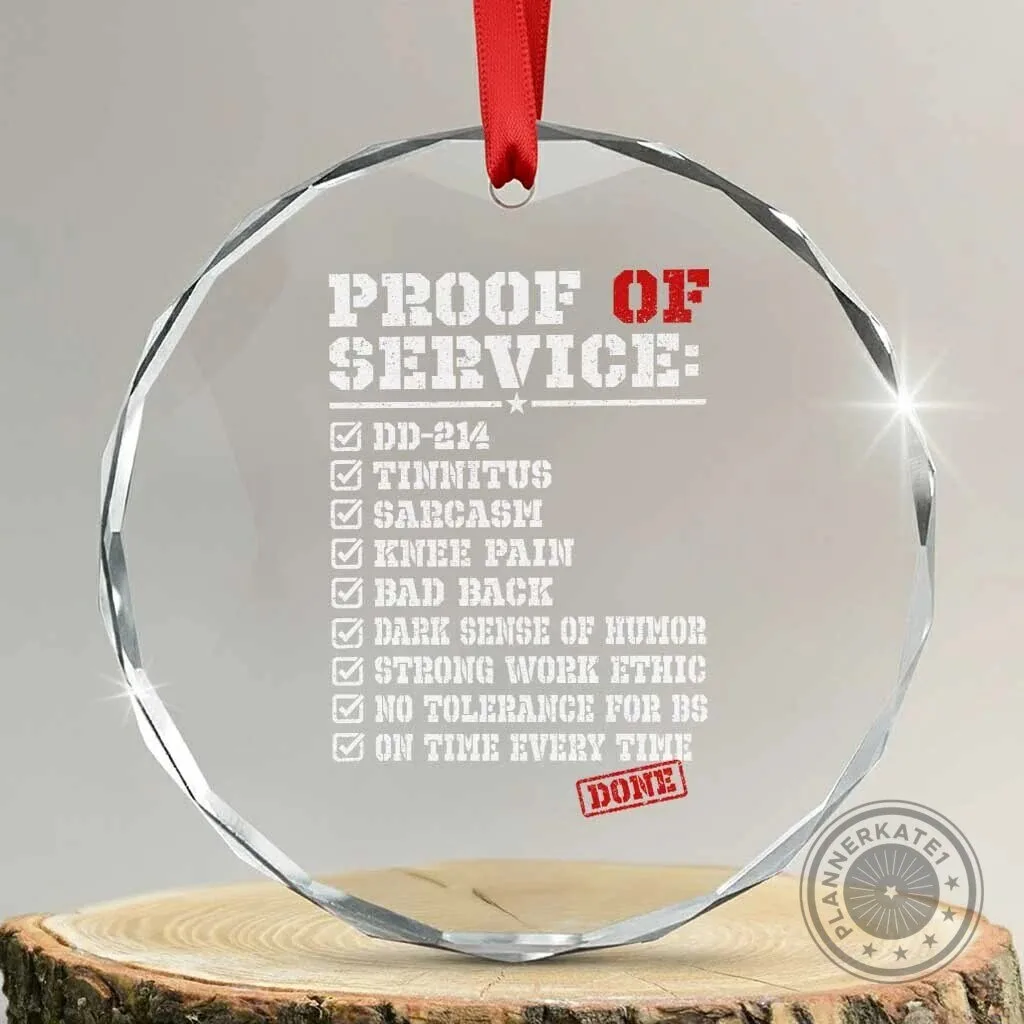 Military Veteran Proof of Service Checklist Crystal Glass Christmas Ornament