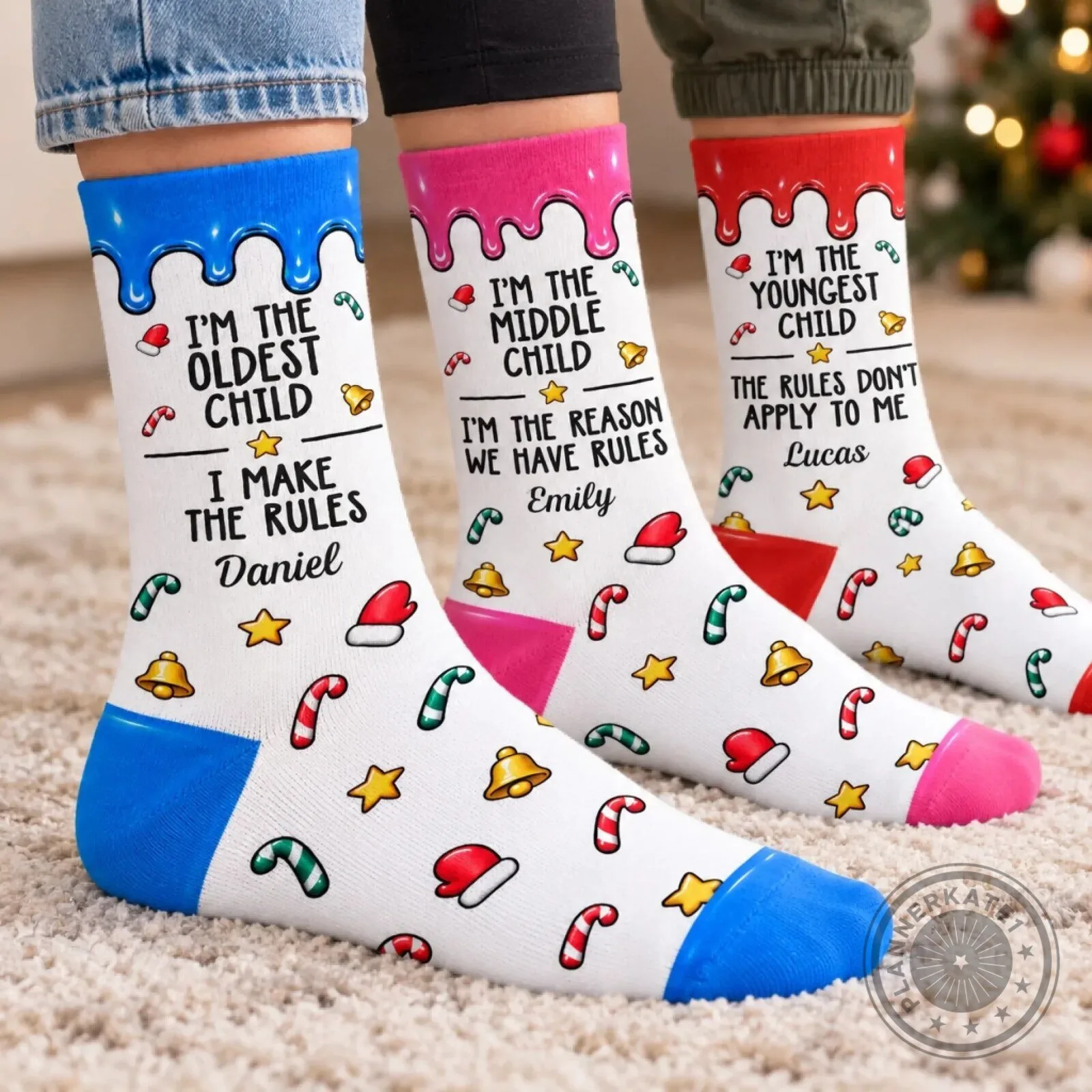 Personalized Oldest Middle Youngest Child Christmas Crew Socks 5 Personalized Oldest Middle Youngest Child Christmas Crew Socks