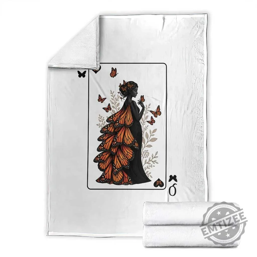 Monarch Butterfly Queen of Spades Playing Card Mystical Goddess Throw Blanket