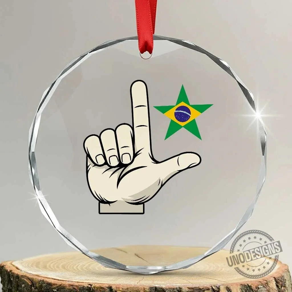 Lula Support Brazil 2026 Faz O L Hand Sign Crystal Glass Christmas Tree Ornament