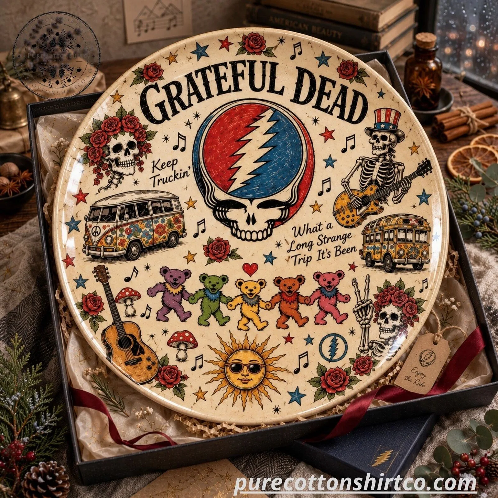 Grateful Dead Steal Your Face & Dancing Bears Decorative Display Plate - Deadhead Gift 5 Grateful Dead Steal Your Face & Dancing Bears Decorative Display Plate - Deadhead Gift