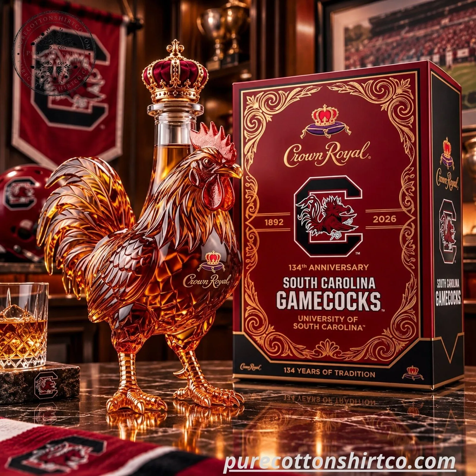 South Carolina Gamecocks x Crown Royal 134 Years Rooster Glass Decanter - Limited Edition Collector Gift