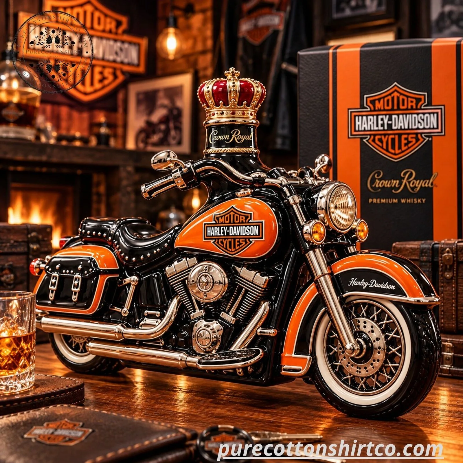 Harley-Davidson x Crown Royal Style Motorcycle Glass Decanter - Biker Gift Idea 4 Harley-Davidson x Crown Royal Style Motorcycle Glass Decanter - Biker Gift Idea