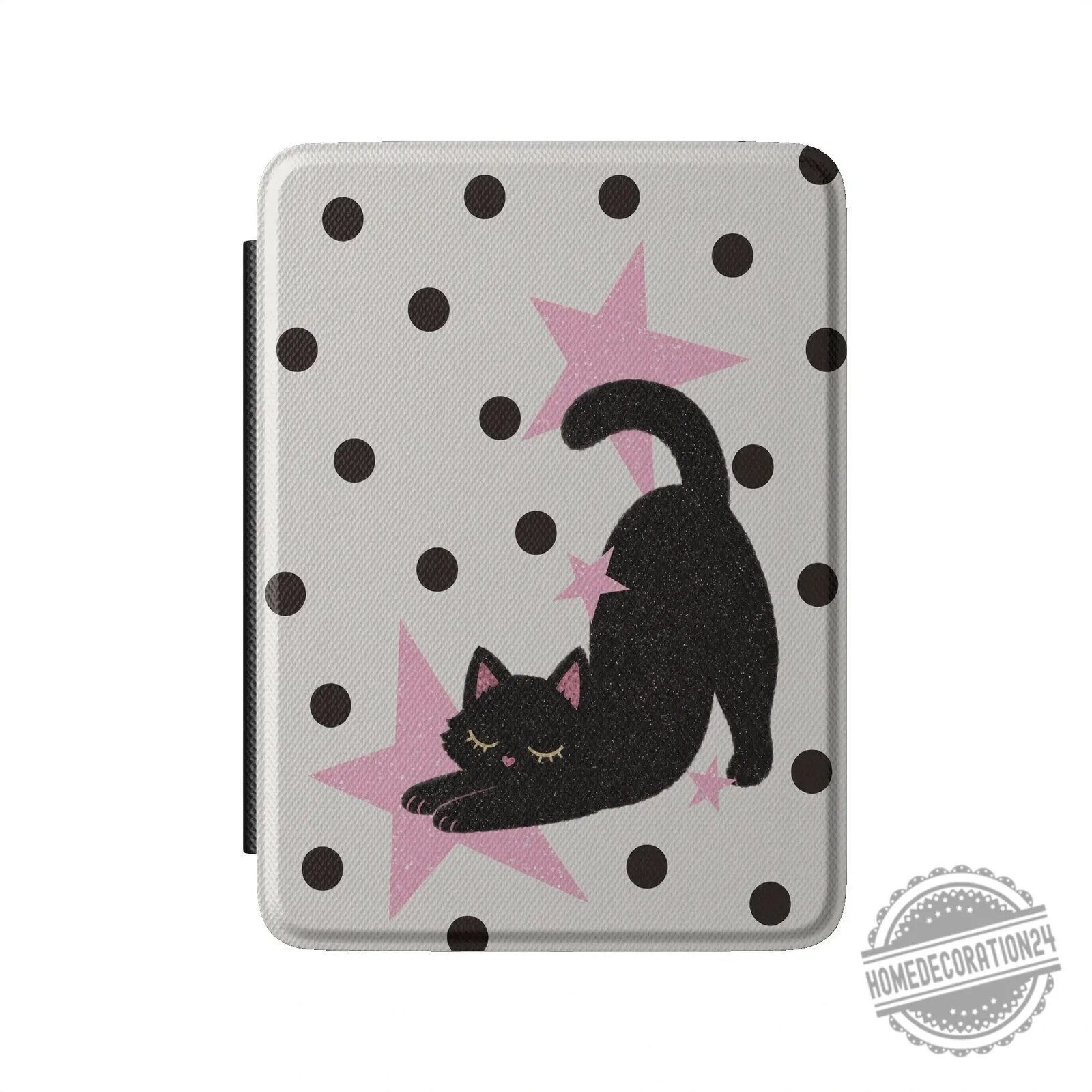 Stretching Black Cat and Polka Dots Kindle E-Reader Case Cover