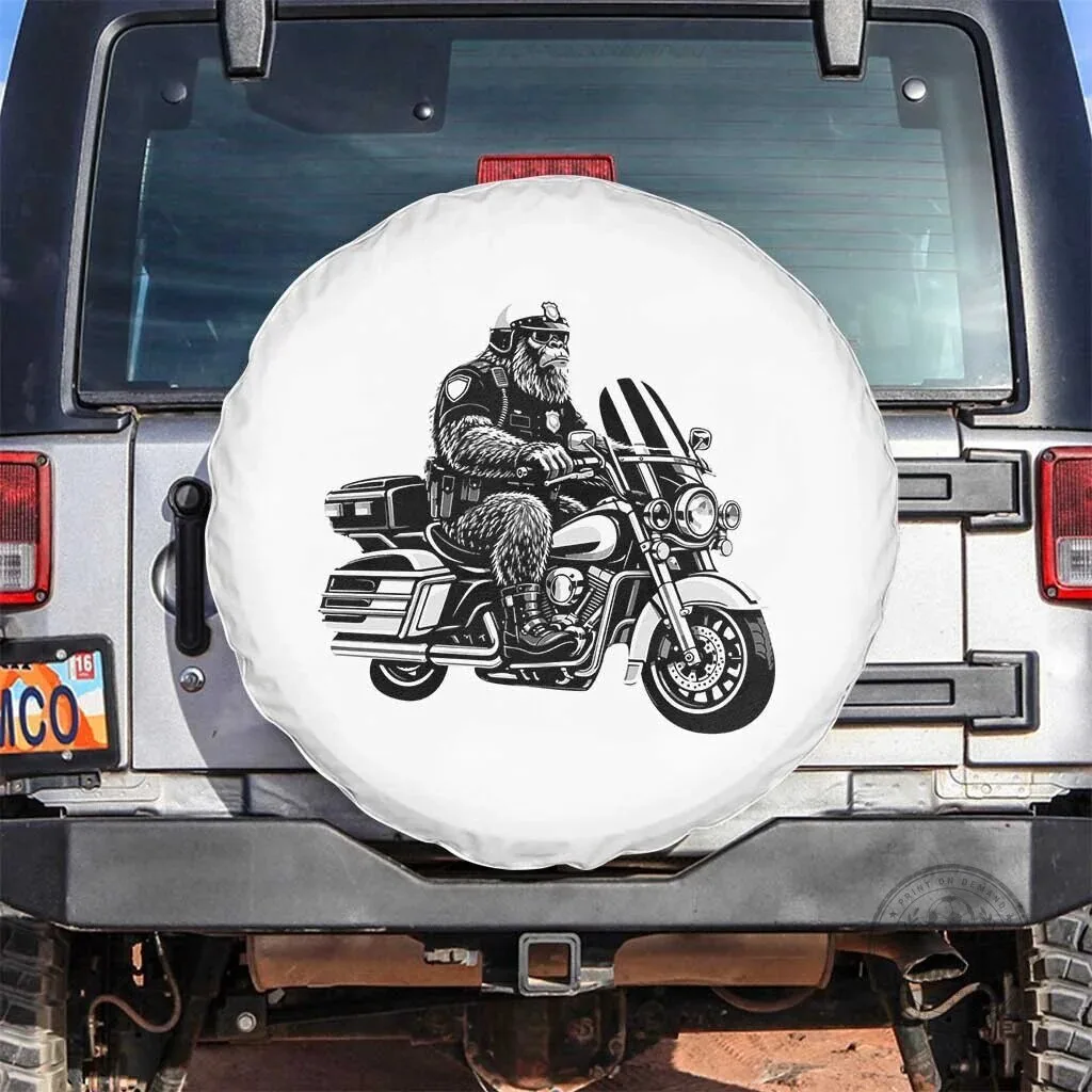 Funny Bigfoot Police Officer Riding Motorcycle Patrol Biker Cryptid Spare Tire Cover 1 Funny Bigfoot Police Officer Riding Motorcycle Patrol Biker Cryptid Spare Tire Cover