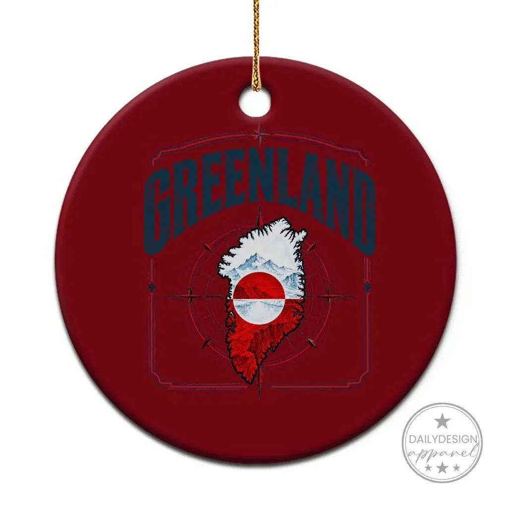 Greenland Flag Map Vintage Compass Graphic Ceramic Christmas Ornament Country Pride