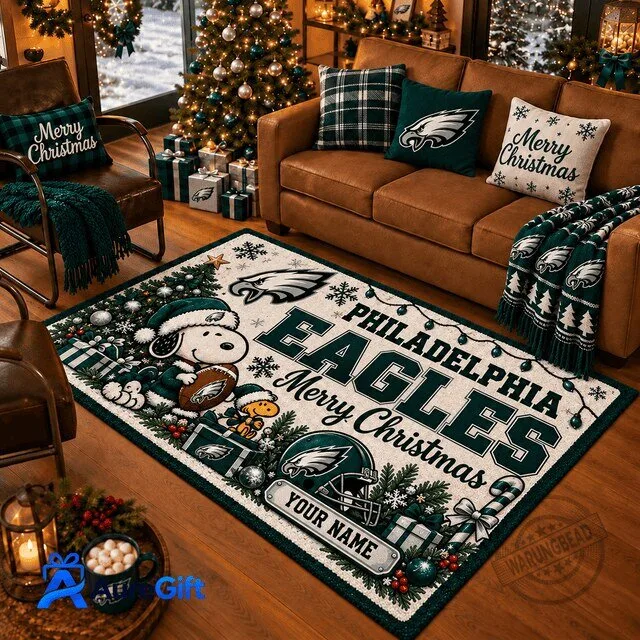 Philadelphia Eagles Snoopy Merry Christmas Holiday Area Rug