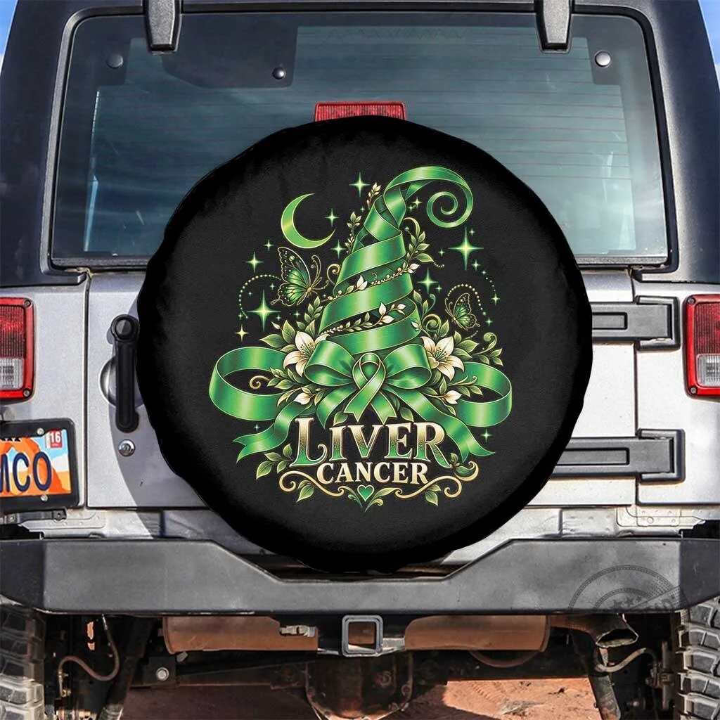 Liver Cancer Awareness Green Ribbon Witch Hat Spare Tire Cover