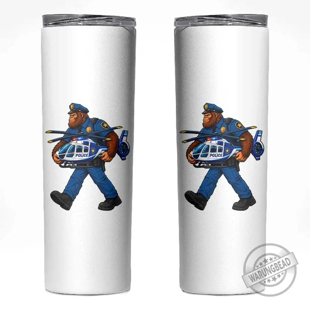 Funny Bigfoot Police Officer Carrying Helicopter Law Enforcement Tumbler