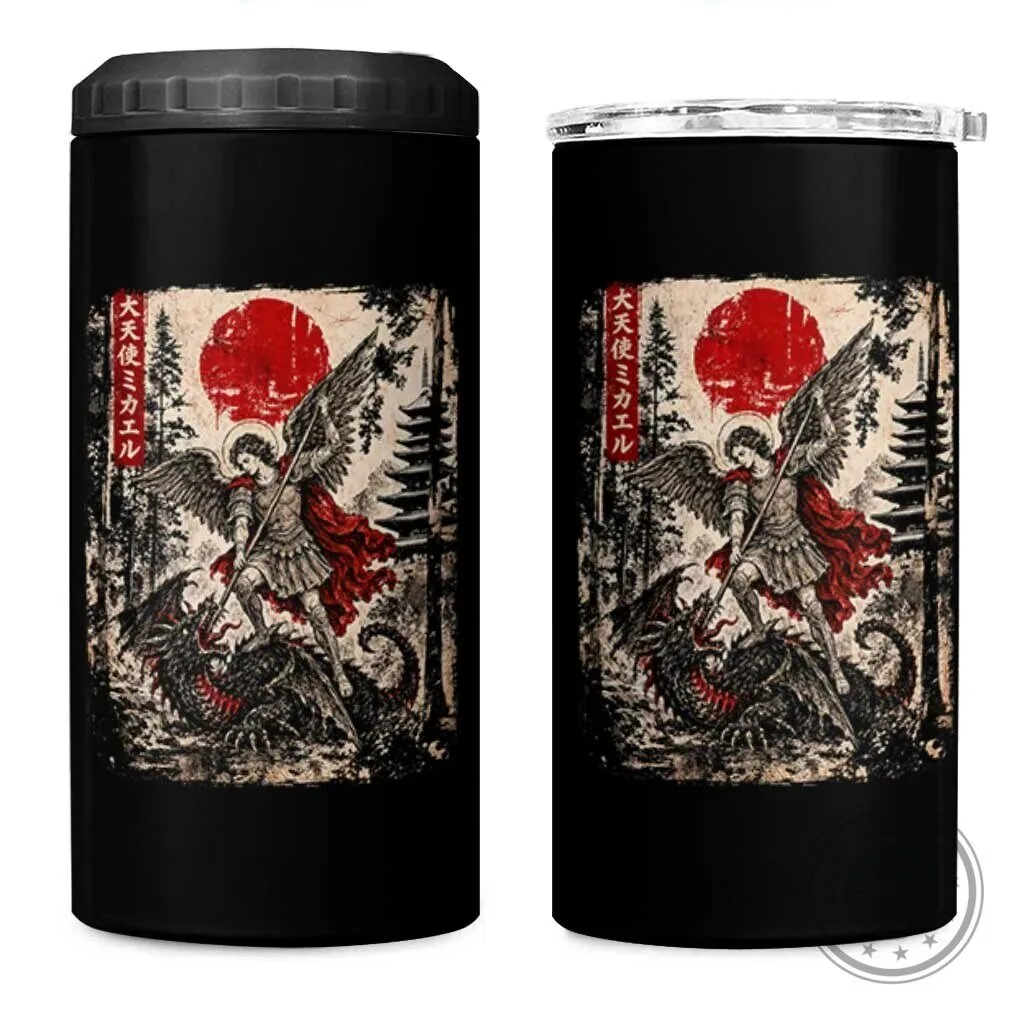 Archangel Michael Defeating Dragon Japanese Ukiyoe Art Can Cooler Tumbler