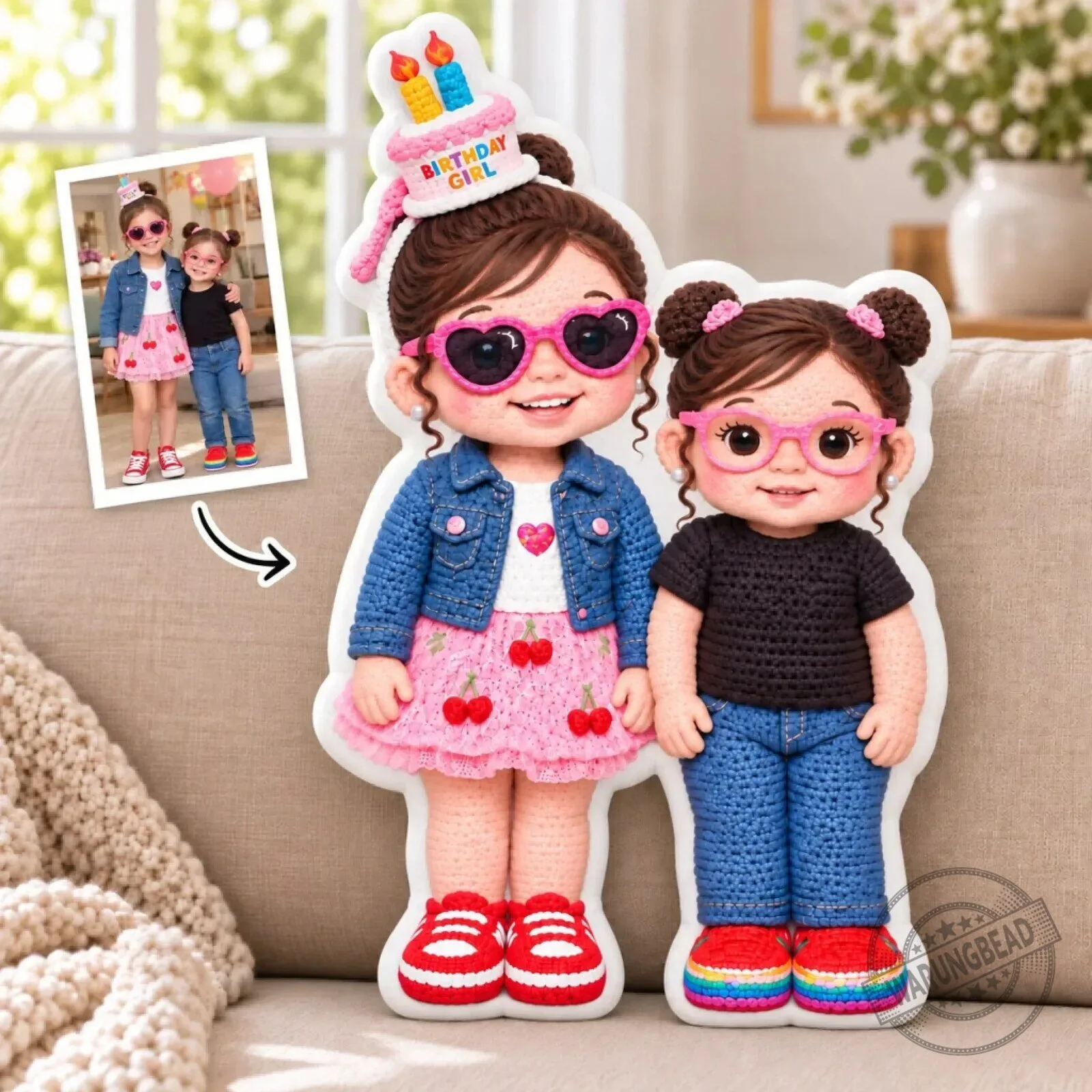 Personalized Custom Photo Character Birthday Girl Shaped Pillow Gift